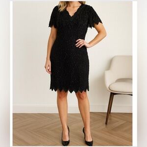 Laurence Kazar New York Beaded Vintage Silk Dress in Black